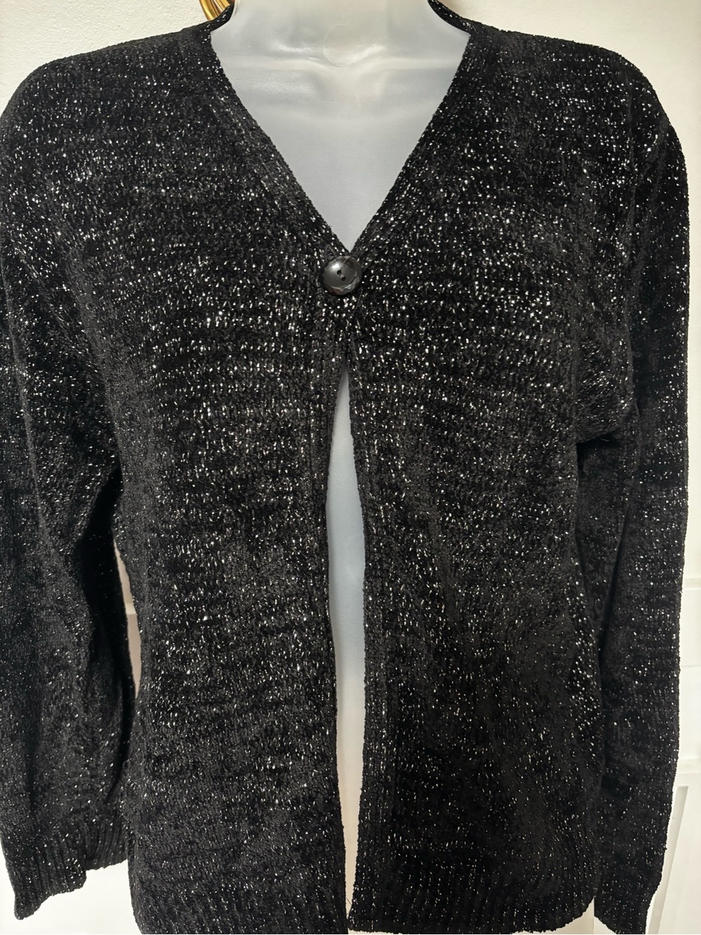 Coldwater Creek Black Metallic Thread Single-Button Cardigan